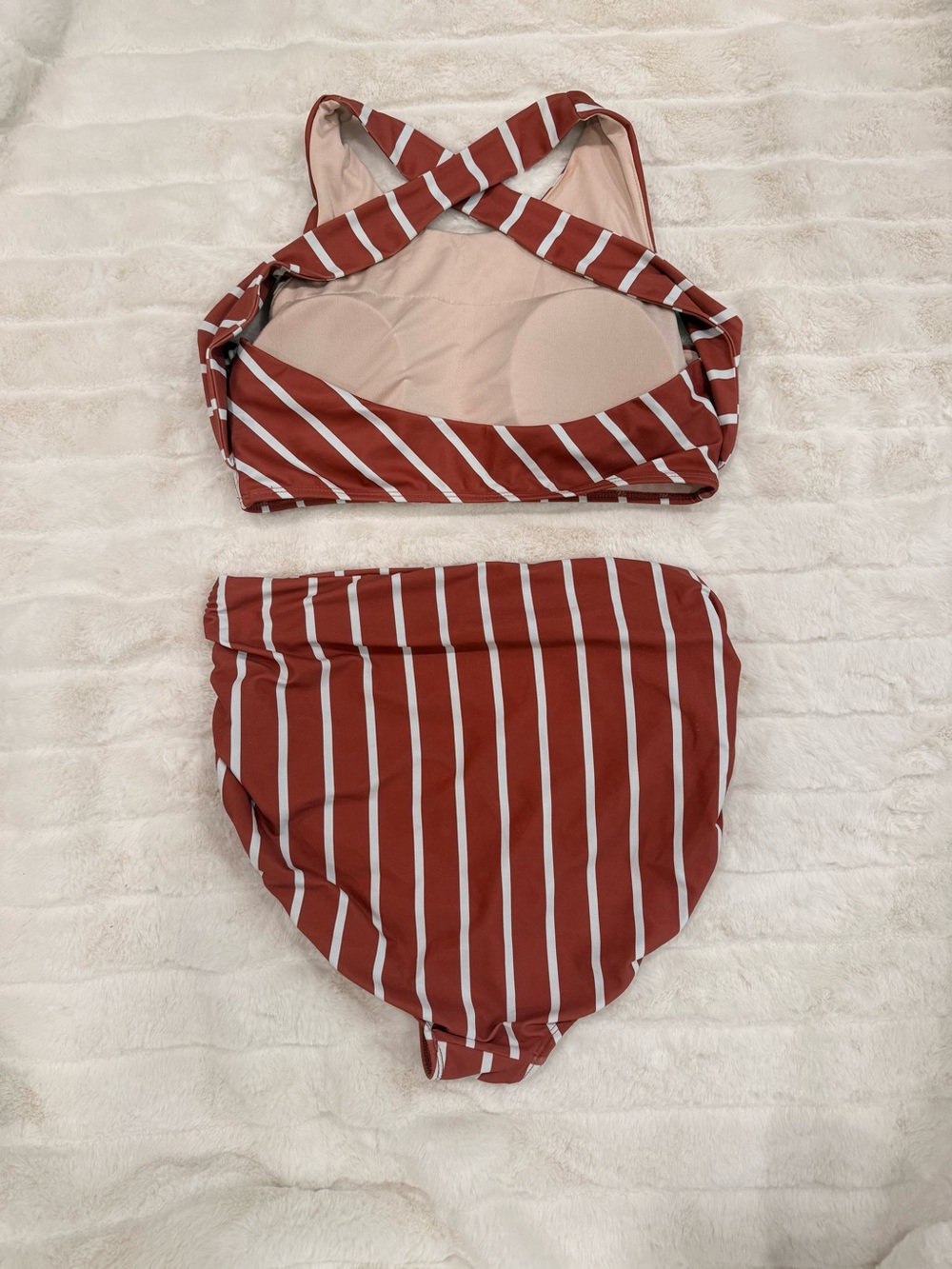 Albion Fit Game Changer top & High Waisted Bottoms- Rust & White Stripe L - Picture 2 of 7